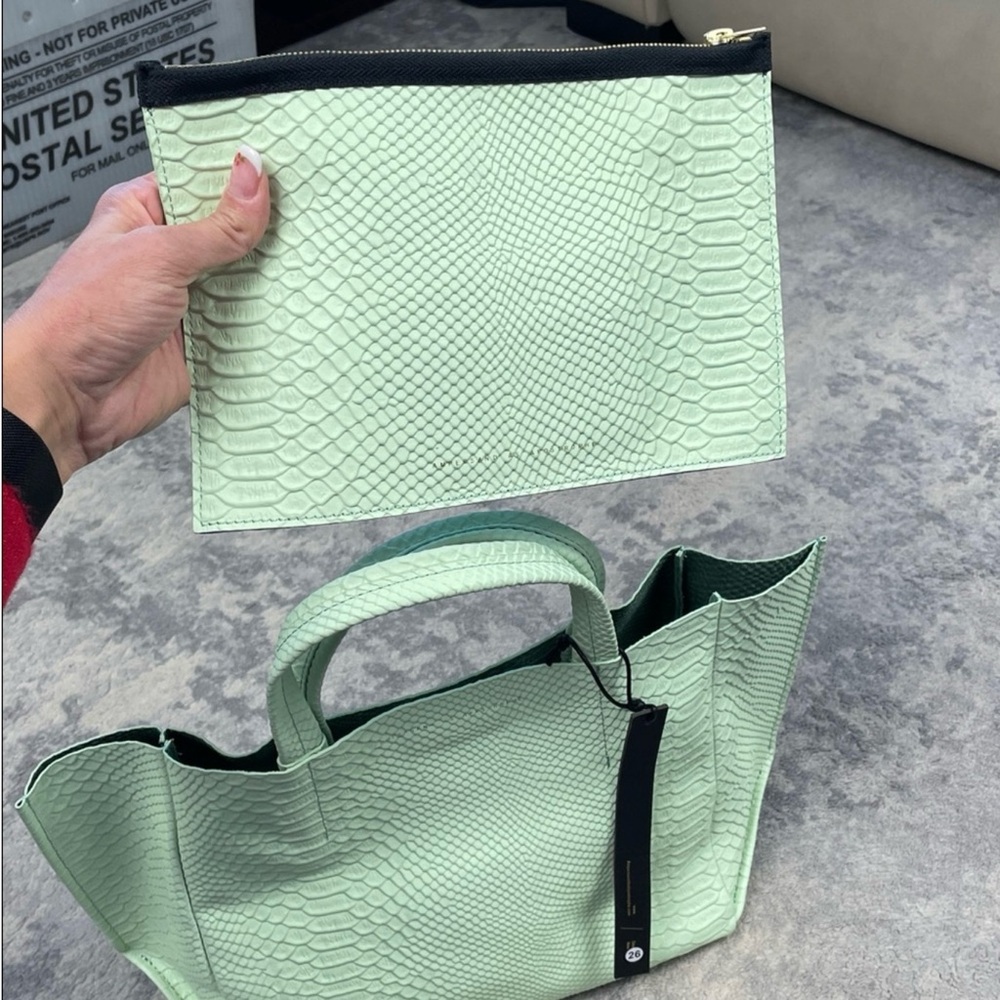 Ampersand As Apostrophe Mint Green Python Embossed Leather Half Tote Spring NWT - Picture 9 of 12